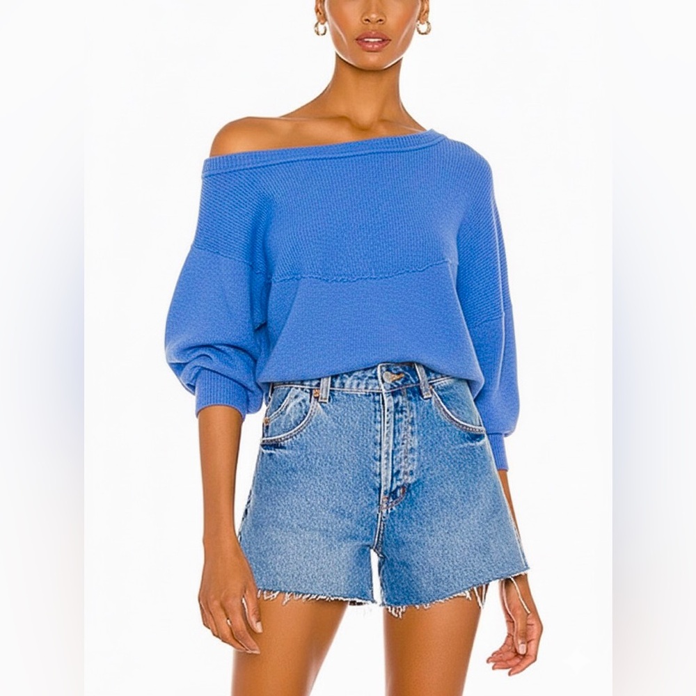 Free People We The Free Size S The OG Long Sleeve Ribbed Sweater Slouchy Blue